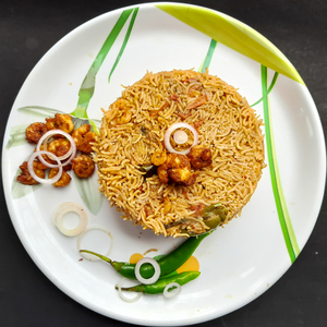 A plate of prawn biryani